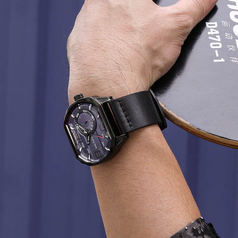 Premium læder sportsur – luksus herre sportsur med analog kvarts og læderrem