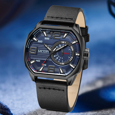 Premium læder sportsur – luksus herre sportsur med analog kvarts og læderrem