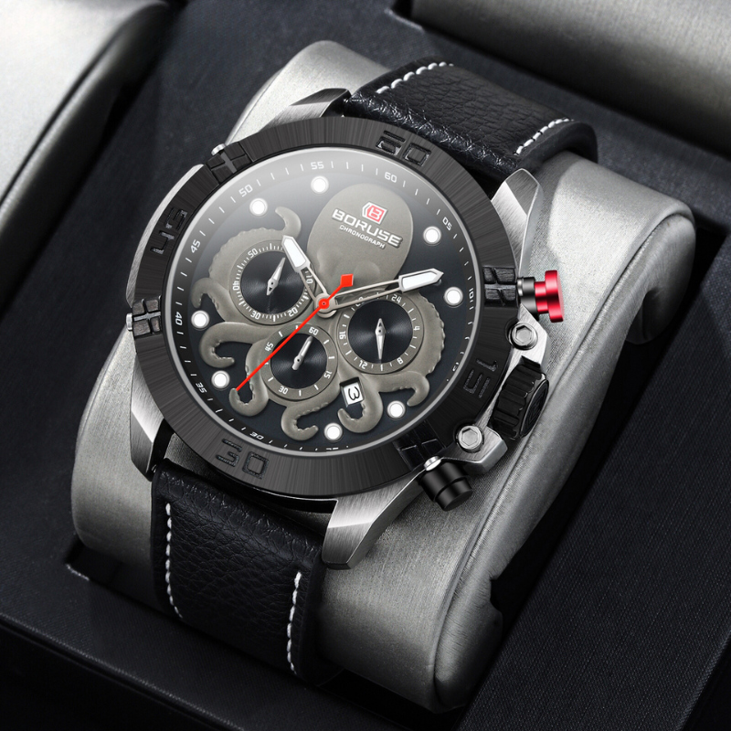 Herre sports quartz ur – robust kvarts herre sportsur med stålrem og analog chronograph look