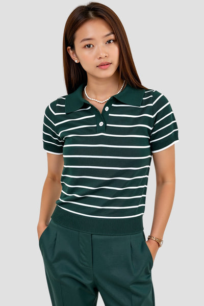 Stribet Mørkegrøn Polo Shirt Dame Top