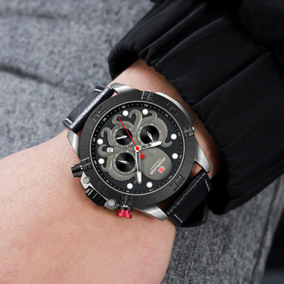 Herre sports quartz ur – robust kvarts herre sportsur med stålrem og analog chronograph look