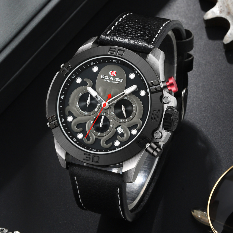 Herre sports quartz ur – robust kvarts herre sportsur med stålrem og analog chronograph look