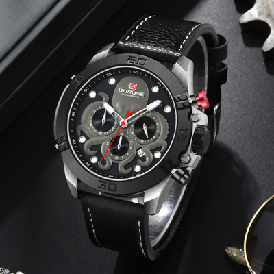 Herre sports quartz ur – robust kvarts herre sportsur med stålrem og analog chronograph look