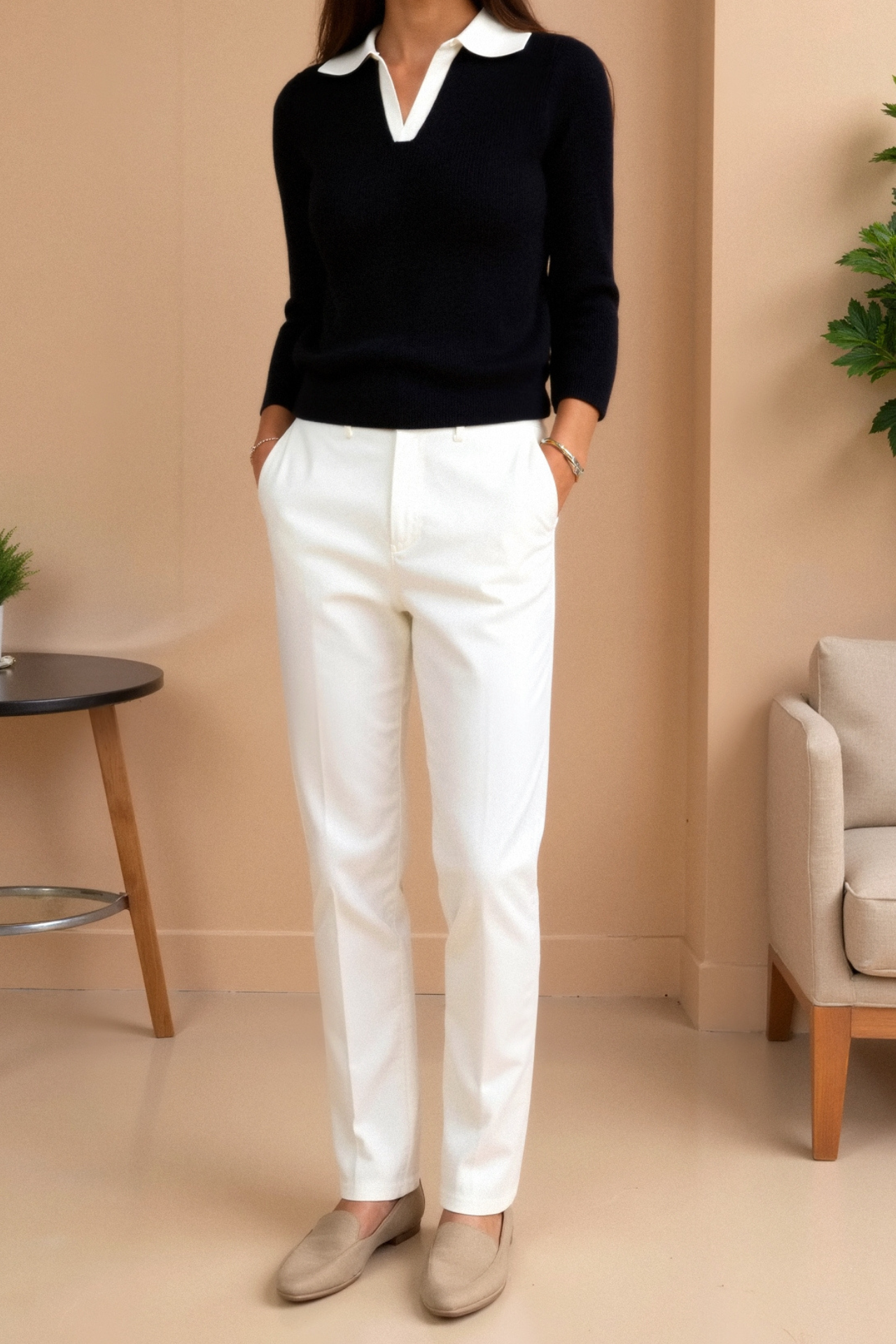 Mira - Langærmet Polo Shirt Med V Hals