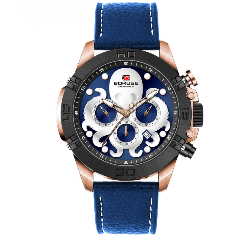 Herre sports quartz ur – robust kvarts herre sportsur med stålrem og analog chronograph look