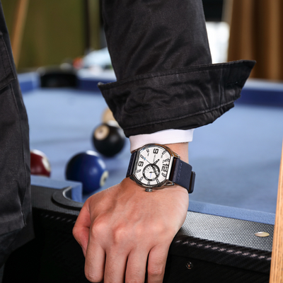 Premium læder sportsur – luksus herre sportsur med analog kvarts og læderrem