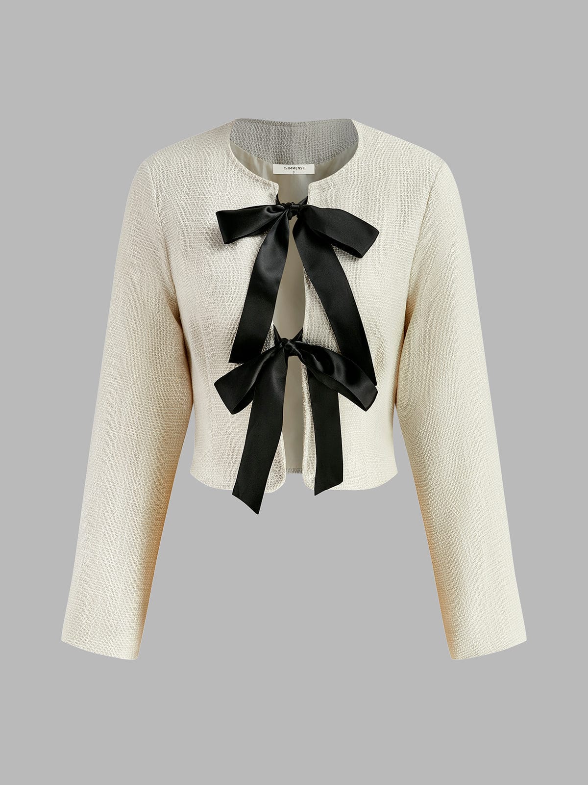 Silke | Elegant Hvid Tweed Blazer med Sorte Satin Bånd Blazer Dame