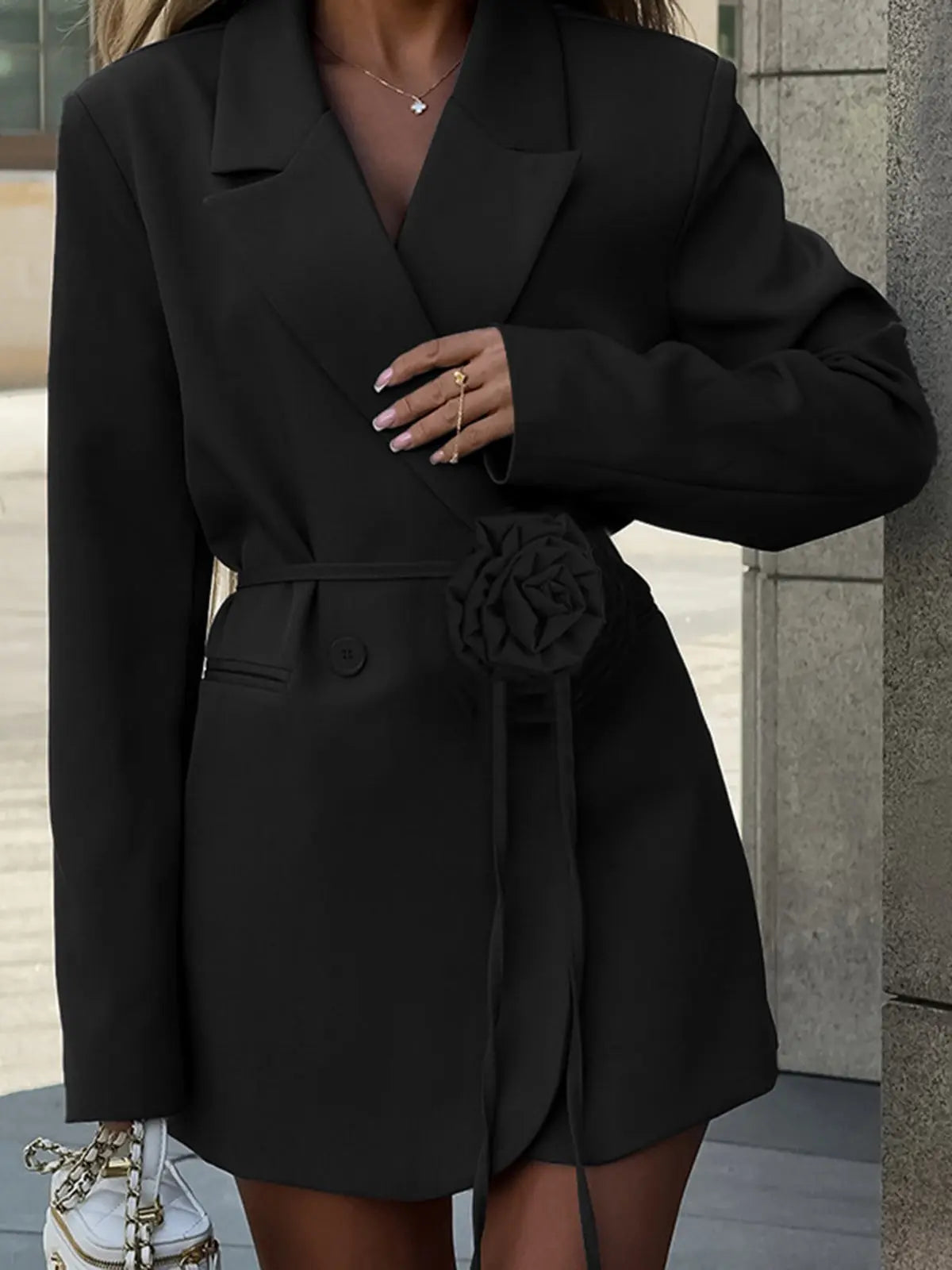 Celeste | Chic Blazer with Waist Tie and Rose Detail Dame