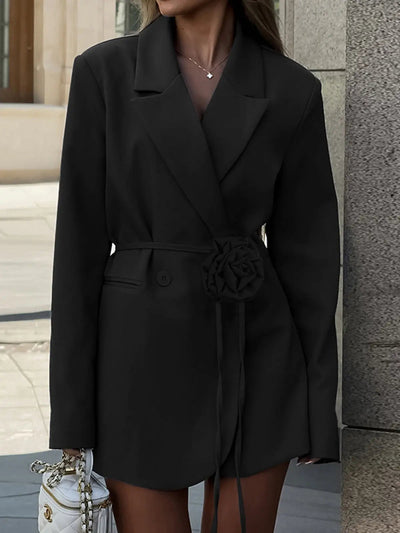 Celeste | Chic Blazer with Waist Tie and Rose Detail Dame