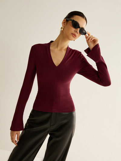 Carol | V Hals langærmet T-shirt Elegant Top