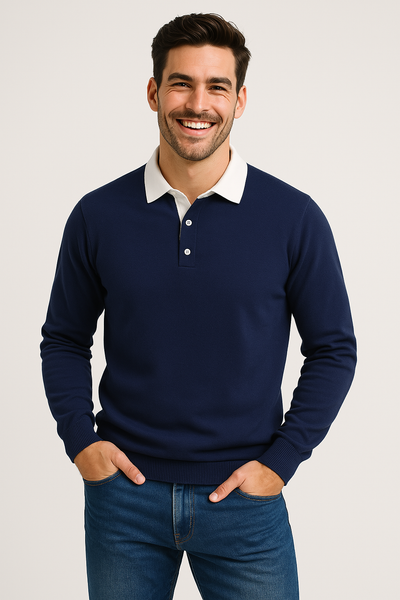 Ethan | Herre polo sweater – langærmet striktrøje