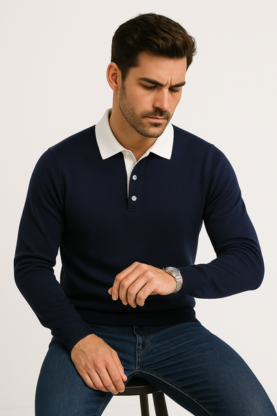 Ethan | Herre polo sweater – langærmet striktrøje