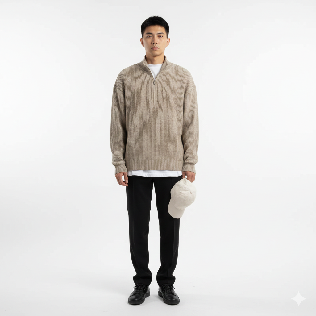 Finn | Herre halzip striktrøje – casual sweater med lynlås