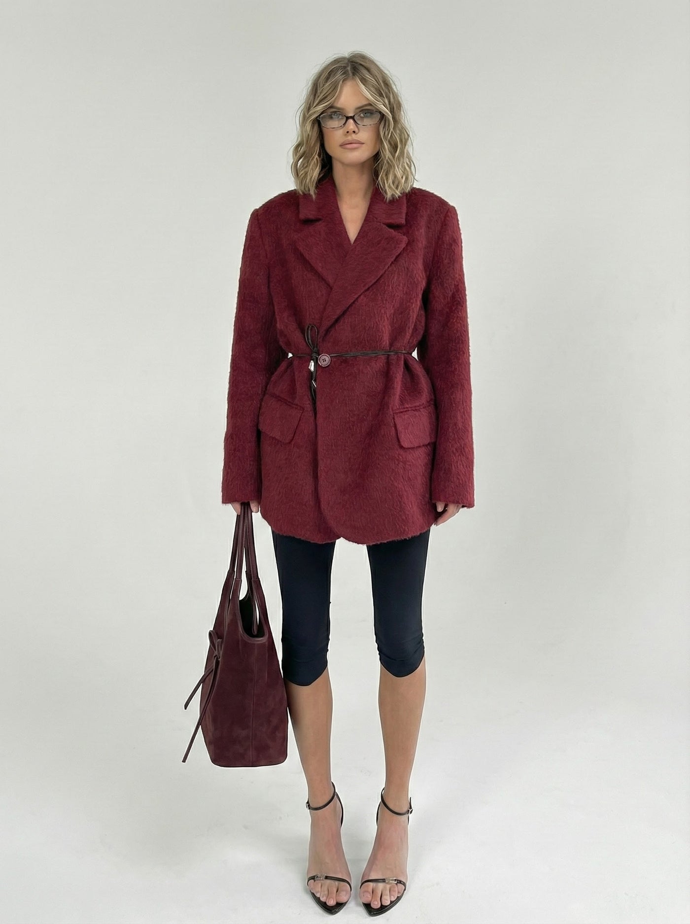 Ella | Rød Uld Vinterfrakke i Plus Size med Taljebånd Frakke Dame