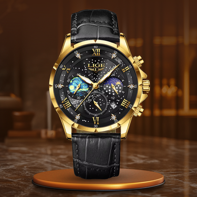 Elegant Månefase Herreur – Luksus Quartz Ur, Vandtæt Læderrem, Business & Premium Dress Watch