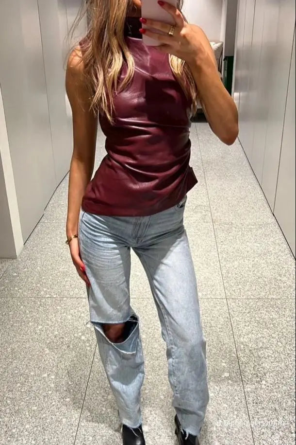 Mia | Top Bordeaux Red Tank Top Dame