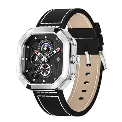 Luksus kvarts chronograf herreur – elegant analog sportsur med læderrem og stål case