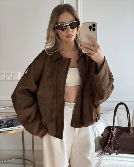 Mara I Varm Suede Læder Jakke til Dame Vinterjakke