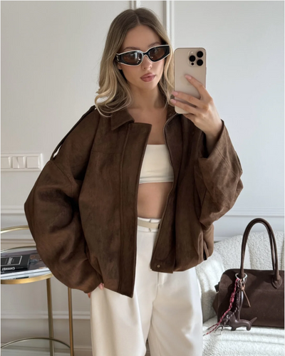 Mara I Varm Suede Læder Jakke til Dame Vinterjakke