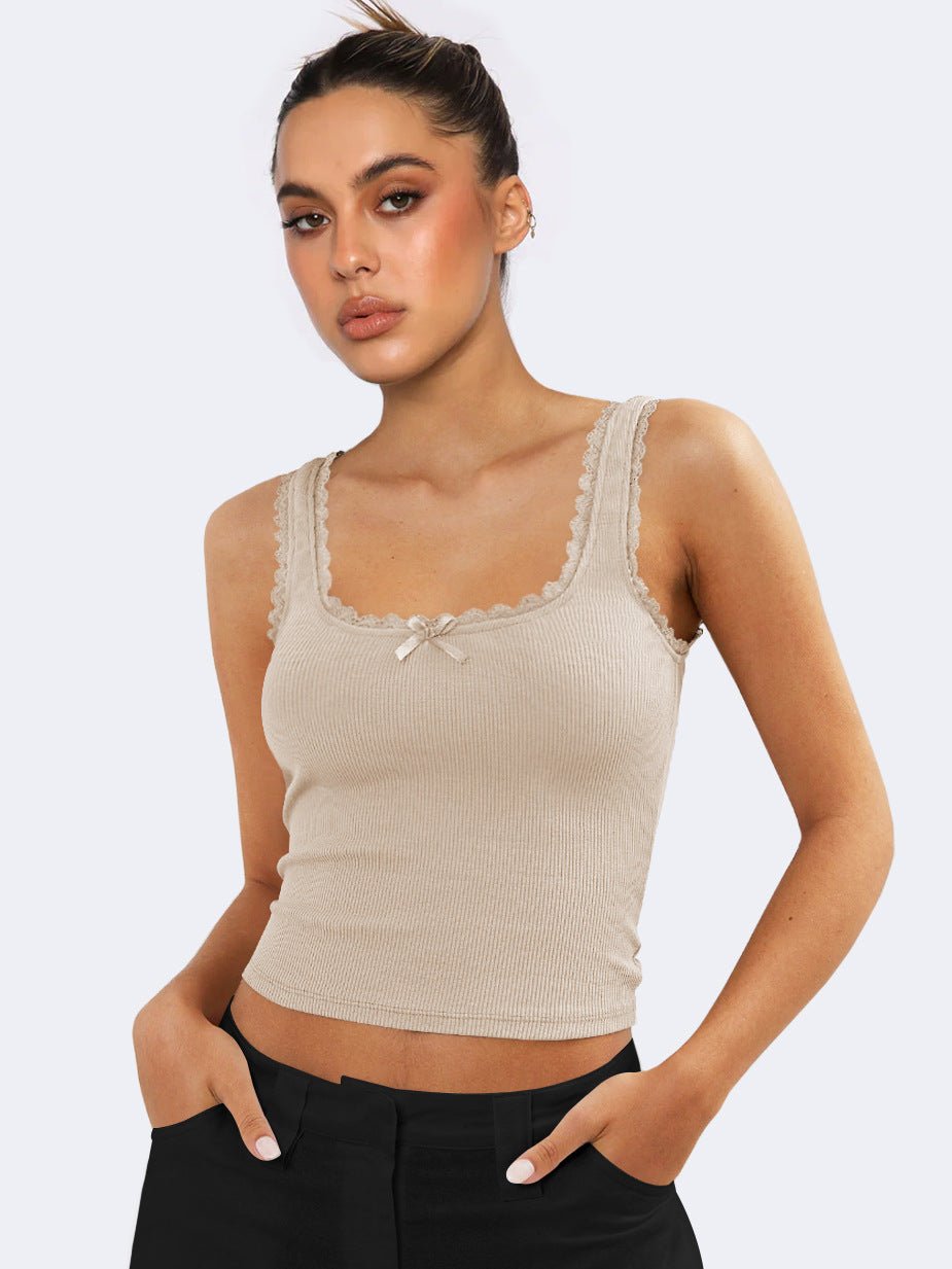 Lea | Romantisk Rib Tank top med Kantdetaljer Dame Top