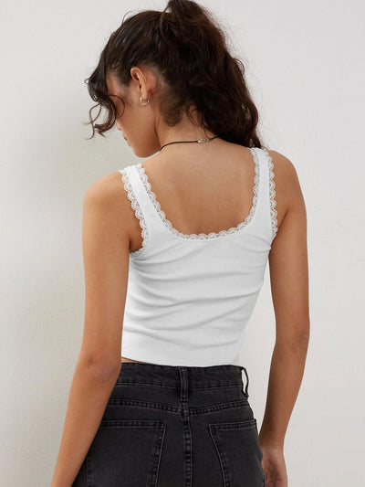 Lea | Romantisk Rib Tank top med Kantdetaljer Dame Top