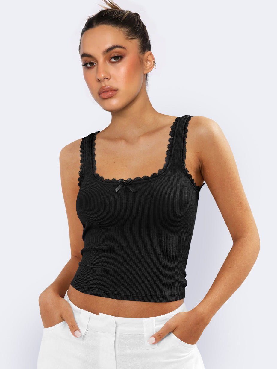 Lea | Romantisk Rib Tank top med Kantdetaljer Dame Top