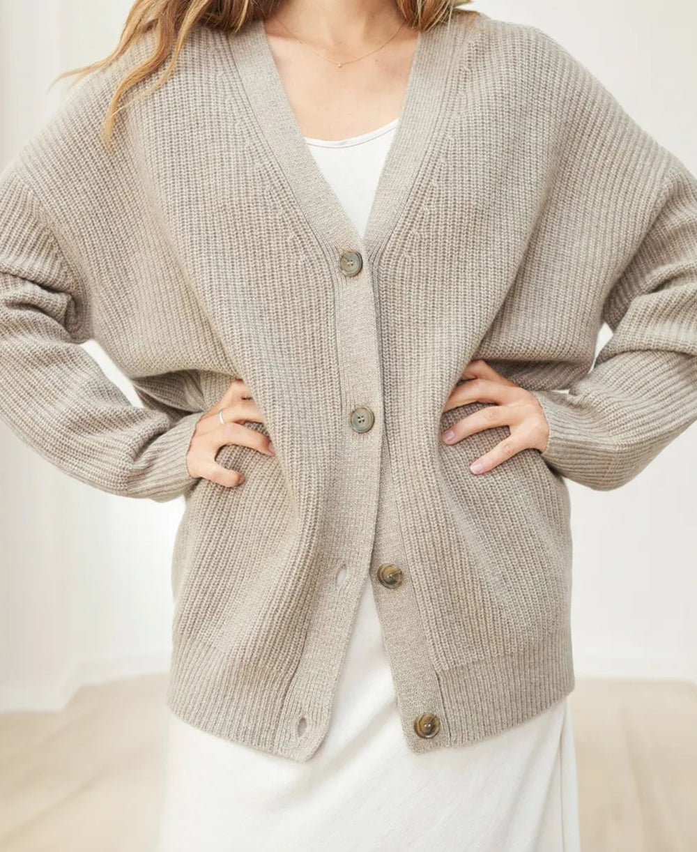 Oversized Cardigan V Hals med Knapper til Kvinder