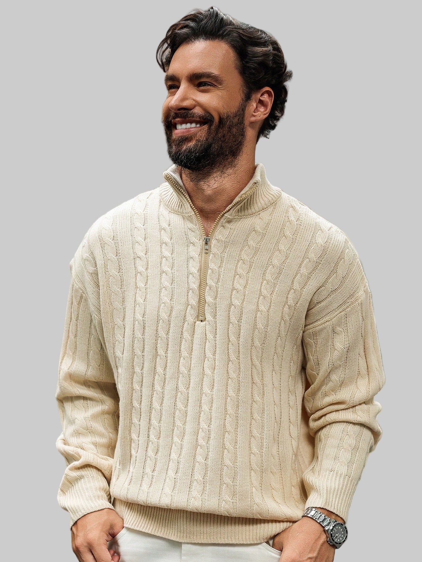 Alex | Herre zip-up sweater – varm striktrøje til mænd