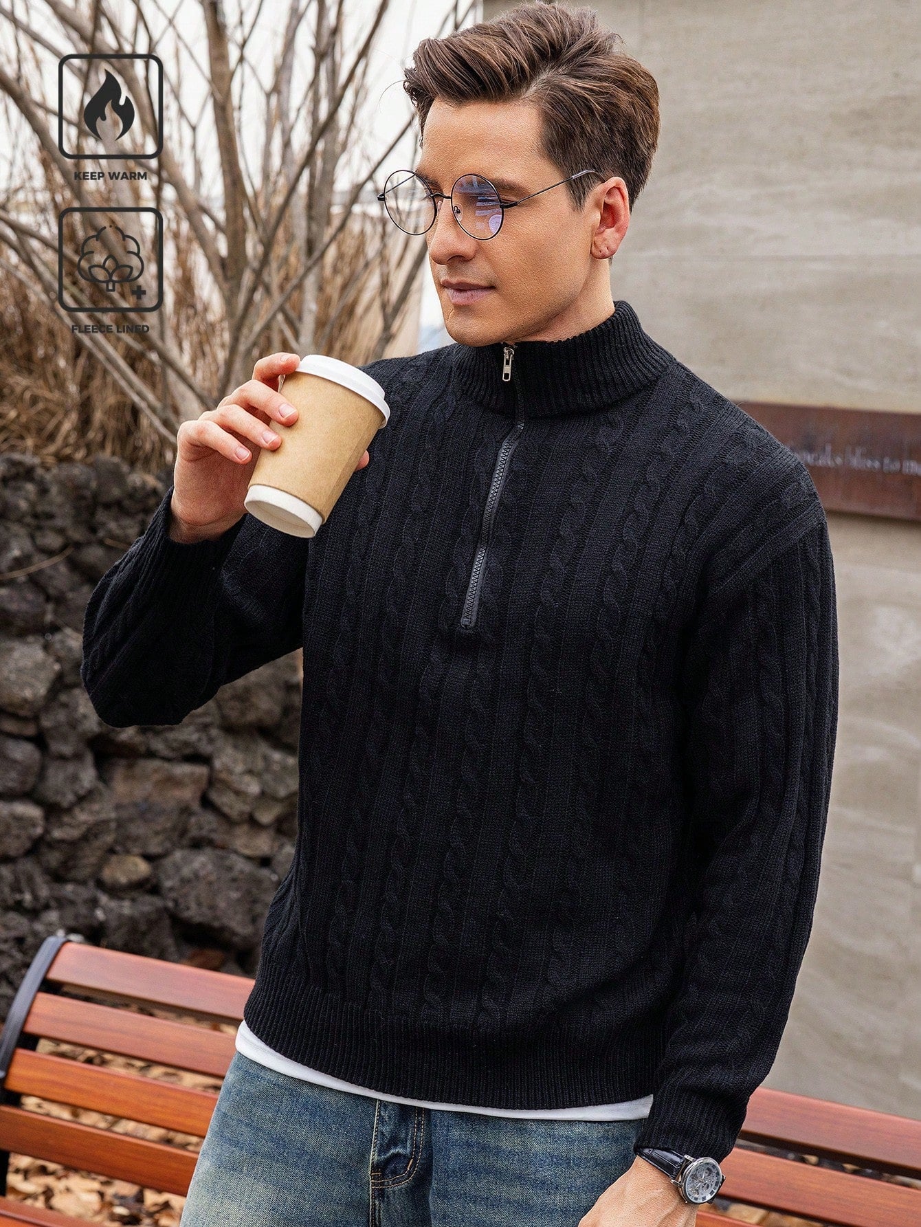 Alex | Herre zip-up sweater – varm striktrøje til mænd